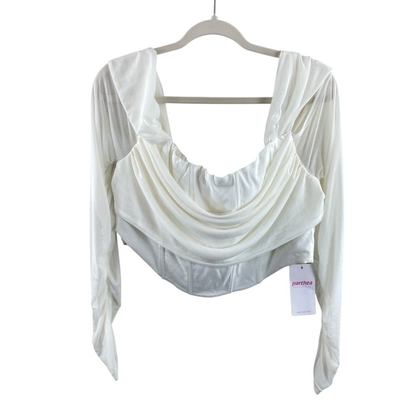 Parthea Off Shoulder High-low Hem Ruched Mesh Corset Top Blouse Sz XXL - Picture 2 of 15